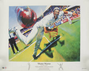 SHANE WARNE, print "Shane Warne" by Mark Sofilas, signed by Warne and the artist, limited edition 22/550. With CoA.