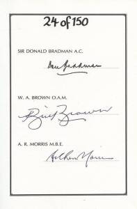 "The Best of Keepers - The Life and Artistry of Don Tallon" by Derriman [Sydney, 2000], signed by Don Bradman, Bill Brown & Arthur Morris, numbered 24/150.