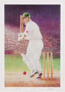 MARK WAUGH, print "Mark Waugh" by d'Arcy Doyle, signed by Mark Waugh and the artist, limited edition 87/1500, window mounted, framed & glazed, overall 68x88cm. With CoA.