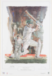 STEVE WAUGH, print "This Fabulous Century" by Brian Clinton, signed by Steve Waugh and the artist, limited edition 210/500, window mounted, framed & glazed, overall 88x117cm. With CoA.