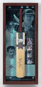 STEVE WAUGH, display "Recollections of Waugh", comprising full size "Gunn & Moore" Cricket Bat signed by Steve Waugh, in wood/perspex display case, overall 51x105cm. Limited edition 106/168. With CoA.