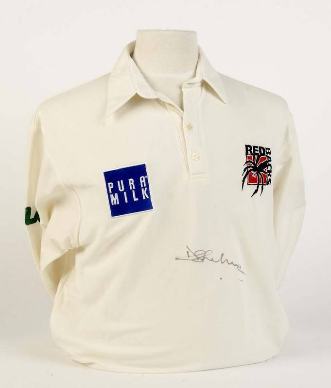 DARREN LEHMANN CLOTHING, noted his Victorian jumper; Redbacks shirt (signed); Redbacks training shirt; Rajasthan Royals shirt, pants (2) & shorts; Australian beach cricket shirt, boardshorts & visor (signed); Australian soccer shirt presented to him with