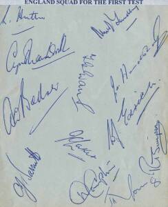 1948 ENGLAND v AUSTRALIA 1st TEST, autograph page signed by England, 12 signatures including Norman Yardley, Len Hutton & Denis Compton; plus autograph page signed by Australia, 16 signatures including Don Bradman, Lindsay Hassett & Keith Miller.