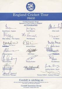 ENGLAND: Official team sheets for 1984-85, 1986-87 & 1988; plus incomplete sheet for England 'A' 1996. Good range of autographs. (4 items).