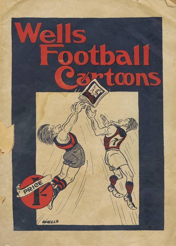 FOOTBALL EPHEMERA, c1923-99 range, noted "Wells Football Cartoons" [Melbourne, 1923]; "The Sporting Globe Football Book" [Melbourne, 1929-30]; original cartoon of Bob Pratt & photo of Peter Reville; poster "The Sporting Globe's Australian Rules Centenary