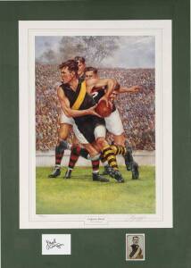 JACK DYER (Richmond), print "Captain Blood" by D'Arcy Doyle, window mounted with signature on piece & football card, framed & glazed, overall 71x97cm.