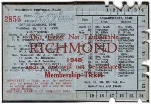 RICHMOND: Member's Season Ticket for 1948, with fixture list & hole punched for each game attended. Fair/Good condition.