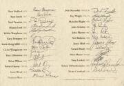 BROWNLOW MEDALLISTS: Two A4 cards with signatures of 48 Brownlow medallists including Dick Reynolds, Keith Greig, Ian Stewart, Bob Skilton, Verdun Howell, Brian Gleeson, Michael Voss, Kevin Murray, Peter Bedford, Tony Liberatore, Malcolm Blight, John Plat - 2