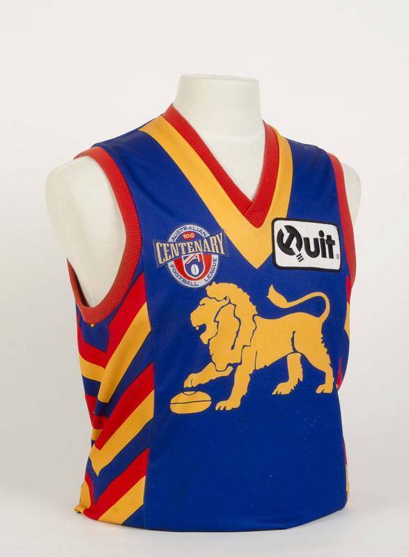 FITZROY: 1996 Fitzroy pre-season jumper. Rare pre-season Centenary jumper, from their last year. One of the early printed jumpers.