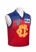 FITZROY: 1996 Fitzroy jumper, number 48, signed on front by John McCarthy who wore number 25. Player issue Centenary jumper, from their last year. One of the early printed jumpers, store replicas did not have the "Clipsal" logo on the back.