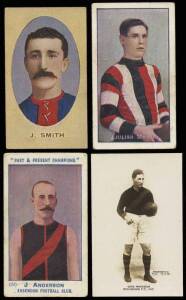 1904-24 football cards, noted Sniders & Abrahams 1904 (4), 1905-06 (17), 1906-07 (21), 1907-08 (14), 1908-09 (9), 1909-10 (20), 1910-11 Rays (2), 1911 Pennant (3), 1912 Star (1), 1913 Shield (2), 1908-09 Incidents in Play (4); 1905 Wills "Past & Present C