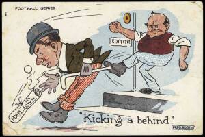 1906 Fred Booty "Football Series" postcard [1/6] - "Kicking a Behind", published by O.S.& P.C. Fair/G.