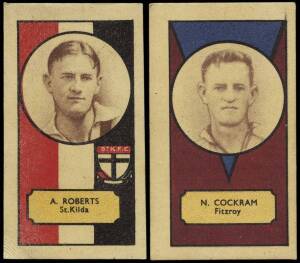 1932 Clark-Ellis "Footballers", part set [2/108] - N.Cockram (Fitzroy) & A.Roberts (St.Kilda). Scarce. G/VG.