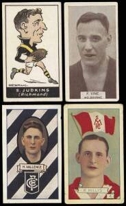 c1933-51 football cards, noted 1933 Carreras "Bob Mirams Caricatures" [49/72 + 18 spares]; 1933 Carreras "Personality Series - Footballers" [37/72]; 1933 Hoadleys "Victorian Footballers" [37/50]; 1933 Wills "Footballers 1933" (c200); 1934 Allens "League F