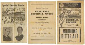 1931-2013 range, noted "Football Records" (36) with 1931 Charity Match - Old Veteran's Teams; 1949 Challenge Match - 1933-34 Teams Richmond v South Melbourne; 1945 South Melb. v Melbourne; 1964 Grand Final - Melbourne v Collingwood; also 1963 St.Kilda F.C