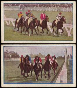 c1906-20s cigarette & trade cards, noted 1911 Sniders & Abrahams "Australian Racing Scenes" (17); 1920s Thorps "Jockeys" (13); c1924 Don Photo Series postcards (16). Poor/VG. Inspection will reward. (Total 100).