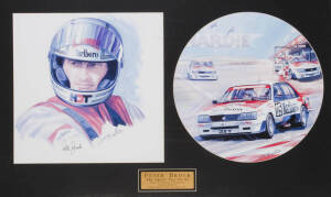 PETER BROCK, display "Peter Brock - The Great Era of 82", comprising signed print by Greg McNeill, limited edition 229/250, window mounted, framed & glazed, overall 110x70cm. With CoA.