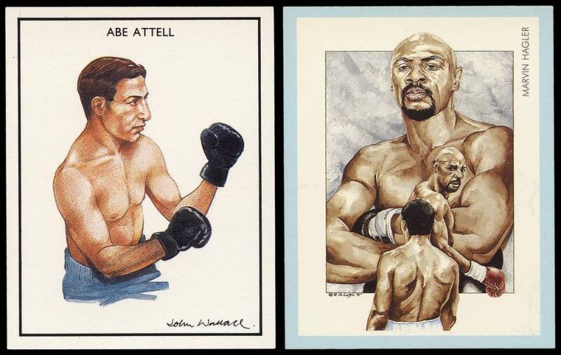 c1989-92 boxing cards in three albums & loose, noted 1991 Ideal "Boxing Greats" [25]; 1192 Victoria Gallery "Boxing Champions, 2nd Series" [21]. Mainly G/VG.