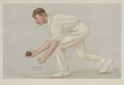 "VANITY FAIR" CRICKET PRINTS, comprising "Sammy" (Sammy Woods - played Tests foe Australia & England), "The Lobster" (Digby Jephson), "An Artful Bowler" (B.J.T.Bosanquet), "Forty-six centuries in Eleven Years (J.T.Tyldesley)" & "Charlie" (Colin Blythe), e - 2