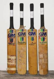 SIGNED CRICKET BATS, noted Greg Chappell, Neil Hawke, Bob Massie & Les Favell. Fair/Good condition.