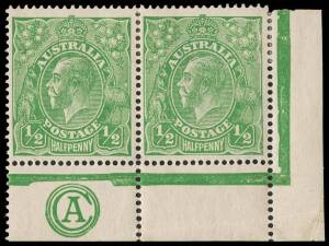 ½d Green, CA Monogram corner pair; BW.63(1)zb - $750. Reinforced.