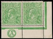 &frac12;d Green, CA Monogram corner pair; BW.63(1)zb - $750. Reinforced.