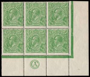 &frac12;d Green, CA Monogram corner block of six; BW.63zb - $500+