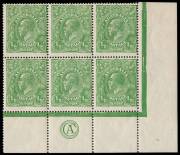 ½d Green, CA Monogram corner block of six; BW.63zb - $500+