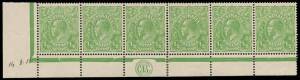 &frac12;d Green, JBC Monogram corner strip of six, with variety &ldquo;White flaw in right side of crown&rdquo;, BW.63(4)zl &ndash; Cat $500+. Reinforced. &nbsp; &nbsp; &nbsp; &nbsp;&nbsp;