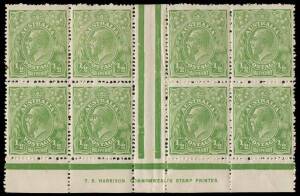 ½d Green, T.S. HARRISON one-line imprint block of eight; BW.63(7)z - $600.