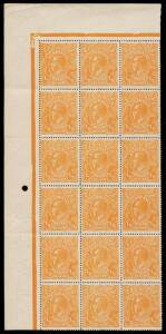 ½d Orange, INVERTED watermark, upper left marginal corner block of 18 (3x6). Lightly toned. Retail $540. 