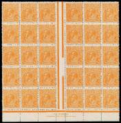 &frac12;d Orange, T.S. Harrison imprint block of 30 with varieties &ldquo;Diagonal scratch through left value tablet&rdquo; and &ldquo;Gash in right wattles&rdquo;; BW.66(7)z,m,n.