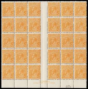 ½d Orange, T.S. Harrison imprint block of 30 with variety “Break in top frame left of crown”;  BW.66(9)z.