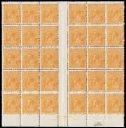 ½d Orange, T.S. Harrison imprint block of 30 with variety “Break in top frame left of crown”;  BW.66(9)z.