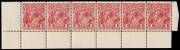 1d Carmine-Red (G1), SINGLE LINE PERF. 14.2, No Monogram lower marginal strips of six from the Left and Right panes, originally from same sheet; BW.70(3)z,za - $4,000++. Very light toning and some reinforcement.