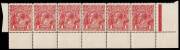 1d Carmine-Red (G1), SINGLE LINE PERF. 14.2, No Monogram lower marginal strips of six from the Left and Right panes, originally from same sheet; BW.70(3)z,za - $4,000++. Very light toning and some reinforcement. - 2