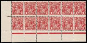 1d Carmine-Red (G1), SINGLE LINE PERF. 14.2, No Monogram left corner block of twelve, BW.70(4)z - $2,000++.