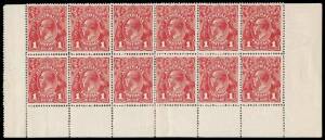 1d Carmine-Red (G10), No Monogram lower marginal block of twelve from the right pane, four stamps being Die II; BW.71A(1)za,fa. Very Rare. Slight creasing and reinforcement. 