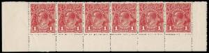 1d Carmine-Red (G10), No Monogram marginal strips of six from the lower Left and Right Panes, originally from the same sheet; BW.71A(2)z,za - $3,000++.