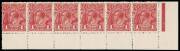 1d Carmine-Red (G10), No Monogram marginal strips of six from the lower Left and Right Panes, originally from the same sheet; BW.71A(2)z,za - $3,000++. - 2