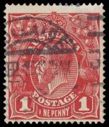1d Scarlet-Red (G17), variety &ldquo;CNE&rdquo; for &ldquo;ONE&rdquo;, later state; BW.71G(4)p - $1,5000. Fine used Adelaide Sept. 1915.