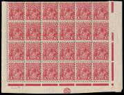 1d Scarlet-Red (G17),  JBC Monogram (3mm below marginal line), INVERTED watermark, lower pane block of 24 with varieties, “White spot N.E. corner”, “Kangaroo’s tongue out” and “Run N of ONE – second state”; BW.71G(4)a,zf,r. Overall light toning and reinfo