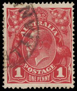 1d Scarlet (aniline) G18) variety &ldquo;Colour flaw outside right frame opposite emu&rsquo;s neck with additional rust flaw opposite right hand value tablet" [4/46]; BW.71G(2)ma - $2,500. A fine used example of this rarity.