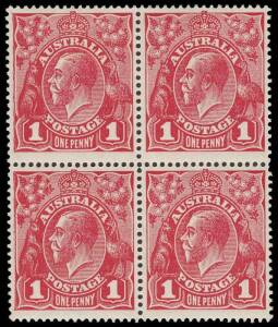 1d Brownish Rose (G23½), INVERTED watermark, block of four; BW.71Ma - $800. 2**/2*.