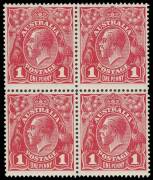 1d Brownish Rose (G23½), INVERTED watermark, block of four; BW.71Ma - $800. 2**/2*.