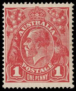 1d Carmine-Rose shades (G30) singles reconstructing the block [34-35/40-41] comprising “Substituted clichés Dies II and 1”, “Thin G of POSTAGE” and “Small white dot on Y of PENNY”, the latter additionally with watermark inverted; BW.71V(2)ia, ja,k and (a)