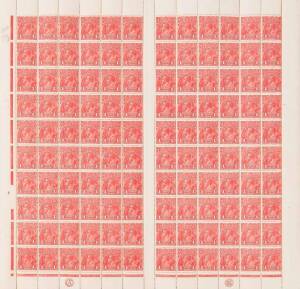 1d RED ROUGH PAPER; 1d Carmine-Red (G10) complete sheet of 120 with CA and JBC Monograms with additional portions of these at top, all listed varieties including &ldquo;Substituted clich&eacute;s Dies II and I; BW.71(1)z & zb,d-g,ia and ja-m - $15,270. Some separation