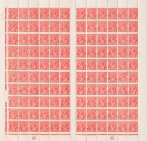 1d RED ROUGH PAPER; 1d Carmine-Red (G10) complete sheet of 120 with CA and JBC Monograms with additional portions of these at top, all listed varieties including “Substituted clichés Dies II and I; BW.71(1)z & zb,d-g,ia and ja-m - $15,270. Some separation