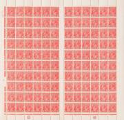 1d RED ROUGH PAPER; 1d Carmine-Red (G10) complete sheet of 120 with CA and JBC Monograms with additional portions of these at top, all listed varieties including &ldquo;Substituted clich&eacute;s Dies II and I; BW.71(1)z & zb,d-g,ia and ja-m - $15,270. Some separation