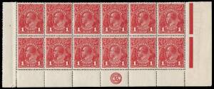 1d Deep Red (aniline) (G61), JBC Monogram lower marginal block of twelve; BW.72B(2)zb - $1,250++. Fine, hinged in margin.